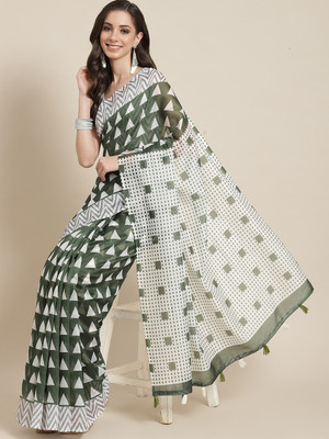 Divastri Printed Bollywood Cotton Linen, Jacquard Saree(Green)