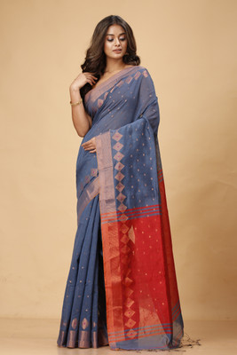 Grivana Self Design Handloom Handloom Cotton Blend Saree(Blue)
