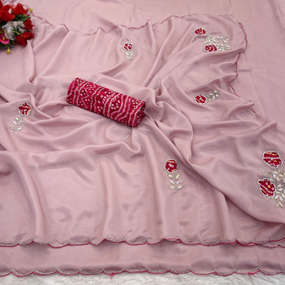 Ethina Fashion Embroidered Bollywood Georgette Saree(Pink)