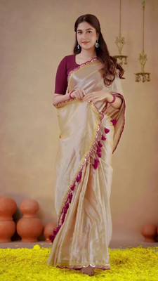 ANIRAV Solid/Plain Daily Wear Chanderi Saree(Cream)