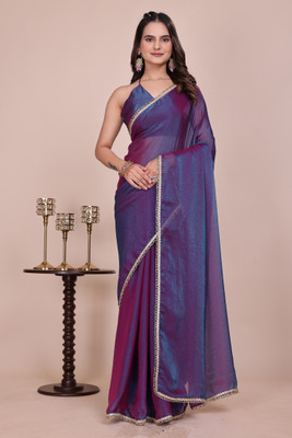 saanvi Solid/Plain Bollywood Chiffon Saree(Blue)