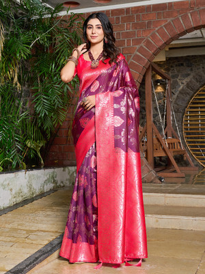 Gariya Fab Self Design Banarasi Pure Silk Saree(Magenta)