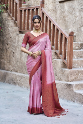 ROOP SUNDARI SAREES Woven Kanjivaram Jacquard Saree(Pink)