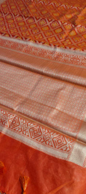 PoojaCreation Woven Banarasi Pure Silk Saree(Orange)