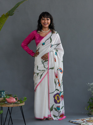 Suta Woven Handloom Pure Cotton Saree(White)