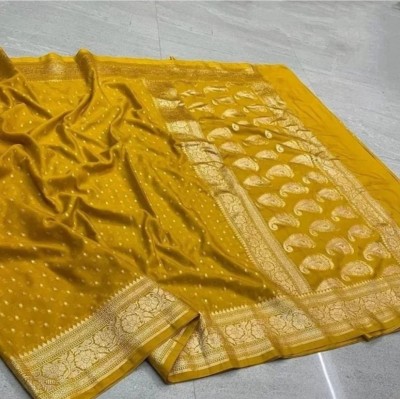 A To Z Cart Self Design Banarasi Pure Silk Saree(Yellow)