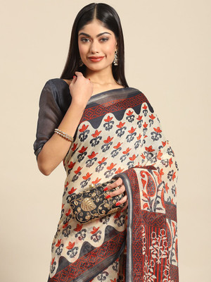 ANOUK Printed Banarasi Cotton Blend Saree(Multicolor)