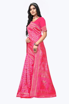 mangroliya nx Printed Bandhani Silk Blend, Cotton Silk Saree(Pink)