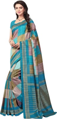 Msrama Printed Bollywood Cotton Jute Saree(Light Blue, Beige)