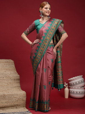 Sareemall Printed Chanderi Silk Blend Saree(Purple)