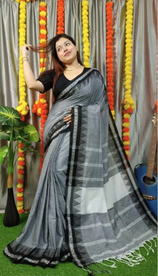 ADbutiq Digital Print, Self Design Bollywood Handloom Pure Cotton, Cotton Blend Saree(White)