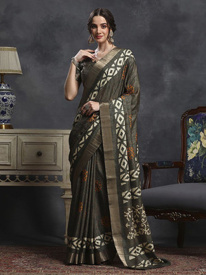 Anouk Rustic Printed Chinnalapattu Silk Blend Saree(Light Green)