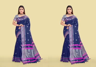 Bansari Textiles Woven Kanjivaram Jacquard Saree(Pack of 2, Blue)