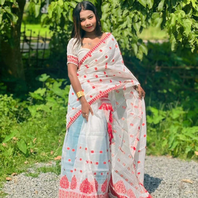 Sheden Lopez Creation Woven Mekhela Chador Cotton Blend Saree(Multicolor)