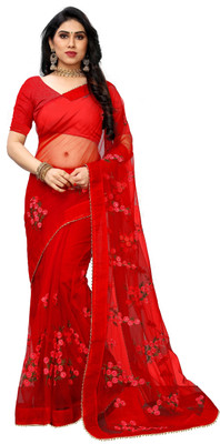 RITYANUSAR Embroidered Bollywood Net Saree(Red)