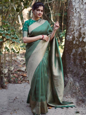 Anouk Rustic Woven Banarasi Silk Blend Saree(Green)