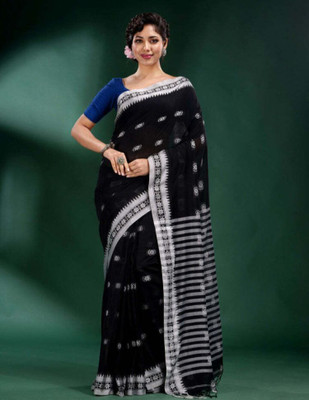 BRYNBRIT Woven Daily Wear Cotton Blend Saree(Black)