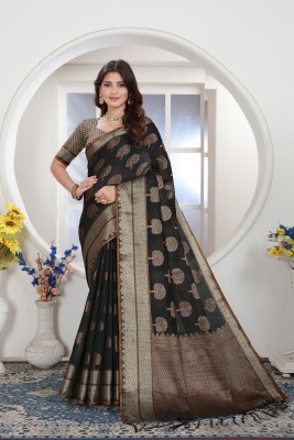 ishika fab Woven Chanderi Handloom Art Silk Saree(Black)