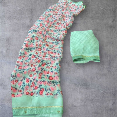 HouseOfCommon Printed Bandhani Chiffon Saree(Light Green)