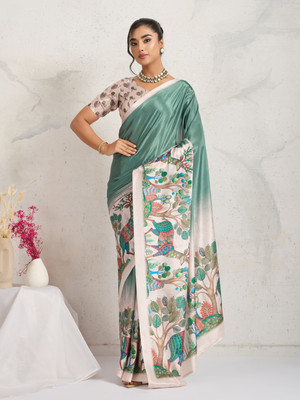 Rachna Digital Print Daily Wear Satin Saree(Green)