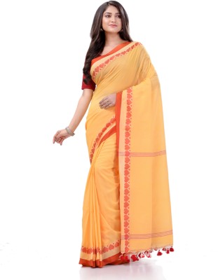 Desh Bidesh Woven, Solid/Plain Handloom Handloom Cotton Blend, Pure Cotton Saree(Yellow)