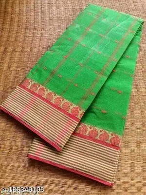 Sthaker Self Design Tant Pure Cotton Saree(Light Green)