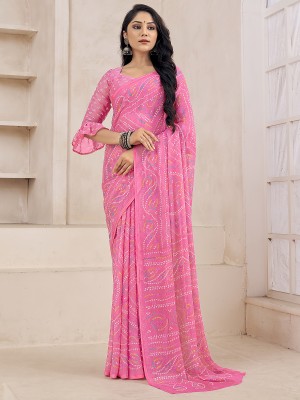 Sareemall Printed Bandhani Chiffon Saree(Pink)