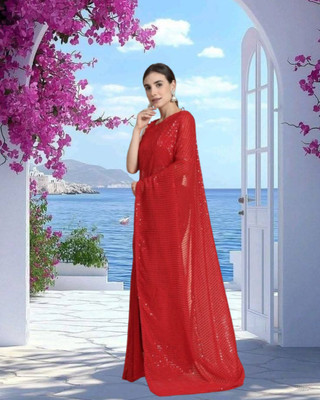 SHOBHTESH Embellished Bollywood Georgette Saree(Red)
