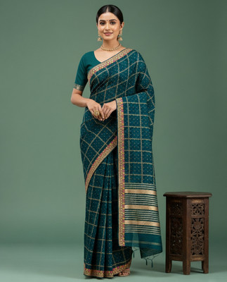 JAINICA Embroidered Bandhani Silk Blend Saree(Blue)