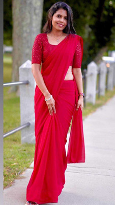 Anand Sarees Solid/Plain Daily Wear Chiffon, Georgette Saree(Red)