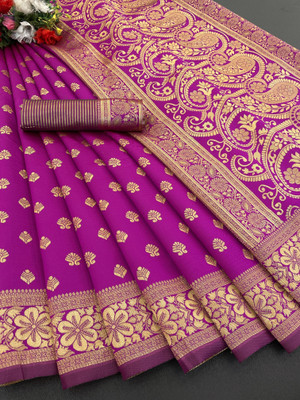 YASHIKA Woven, Printed Banarasi Cotton Silk, Jacquard Saree(Purple)
