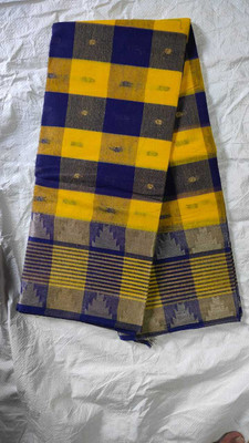 Ghosh handloom Self Design Tant Pure Cotton Saree(Yellow)