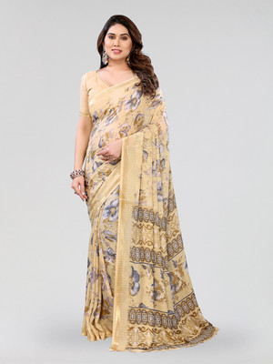 Moda Rapido Floral Print Bollywood Georgette Saree(Beige)