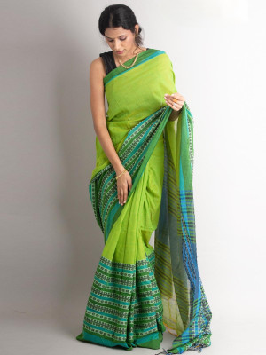 ADbutiq Solid/Plain, Woven Bollywood Handloom Pure Cotton Saree(Green)