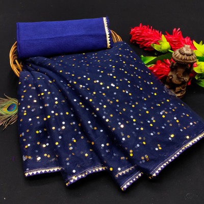 CHITRA FASHION Printed Bollywood Net Saree(Dark Blue)