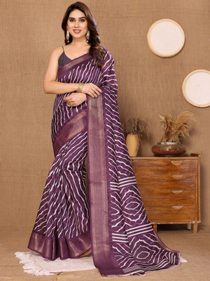 Moda Rapido Printed Bollywood Cotton Blend Saree(Purple)