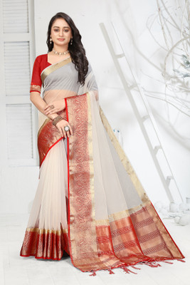 Aarunika BS Woven, Printed Bollywood Organza Saree(White)