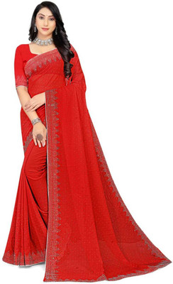 Shree Shubh Self Design Bollywood Georgette Saree(Red)