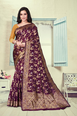 VARNI DESIGNER HUB Printed Kanjivaram Silk Blend Saree(Purple)