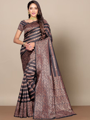 Moda Rapido Woven Daily Wear Silk Blend Saree(Black)