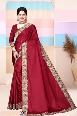 Rahul savjibhai goyani Solid/Plain Bollywood Art Silk Saree(Red)