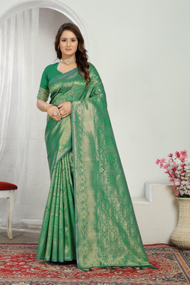GARIYA Woven Banarasi Jacquard Saree(Green)
