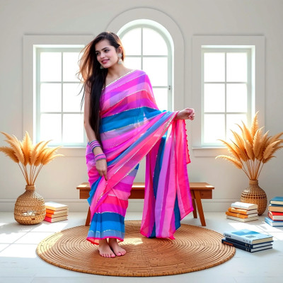 GAVUBAA Digital Print, Printed, Striped Bollywood Georgette Saree(Multicolor)