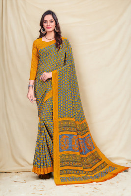 Vipra Designer Printed Daily Wear Crepe Saree(Yellow)