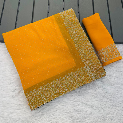 K 5 FASHION Solid/Plain Bollywood Chiffon Saree(Yellow)