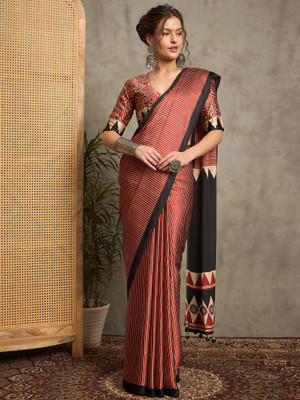Sareemall Printed Hand Batik Crepe Saree(Maroon)