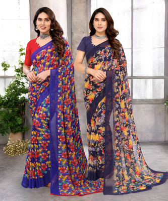 Moda Rapido Printed Bollywood Georgette Saree(Pack of 2, Multicolor)