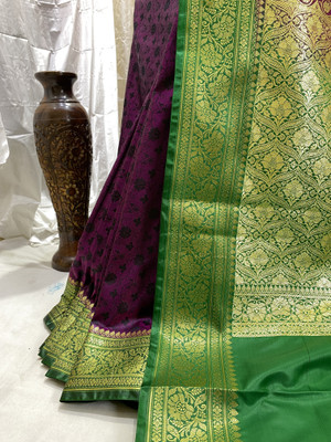 SHOPEEZY TEX FAB Solid/Plain Banarasi Silk Blend Saree(Purple)