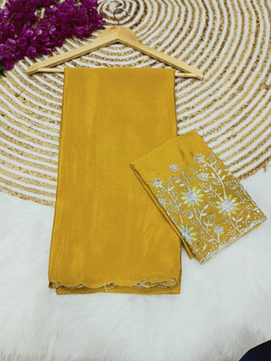 Being Stylo Solid/Plain, Self Design, Embroidered Bollywood Georgette Saree(Yellow)