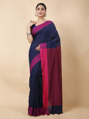 SRILOK Printed Handloom Cotton Blend Saree(Dark Blue)